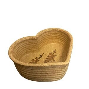 Handmade Studio Pottery Heart Shaped Speckled Tan Botanical Stoneware Bowl
